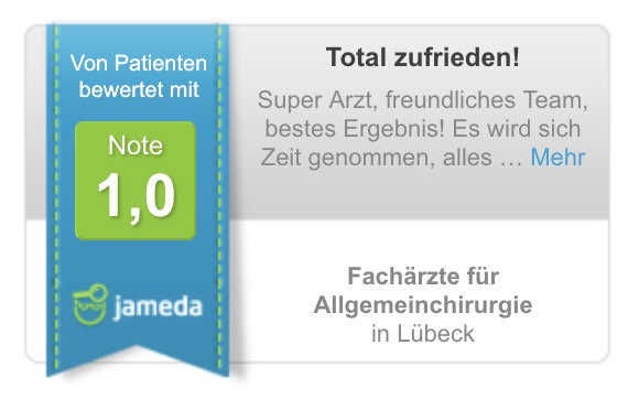 Siegel von Patienten bewertet mit Note 1,0 - weiter zu jameda